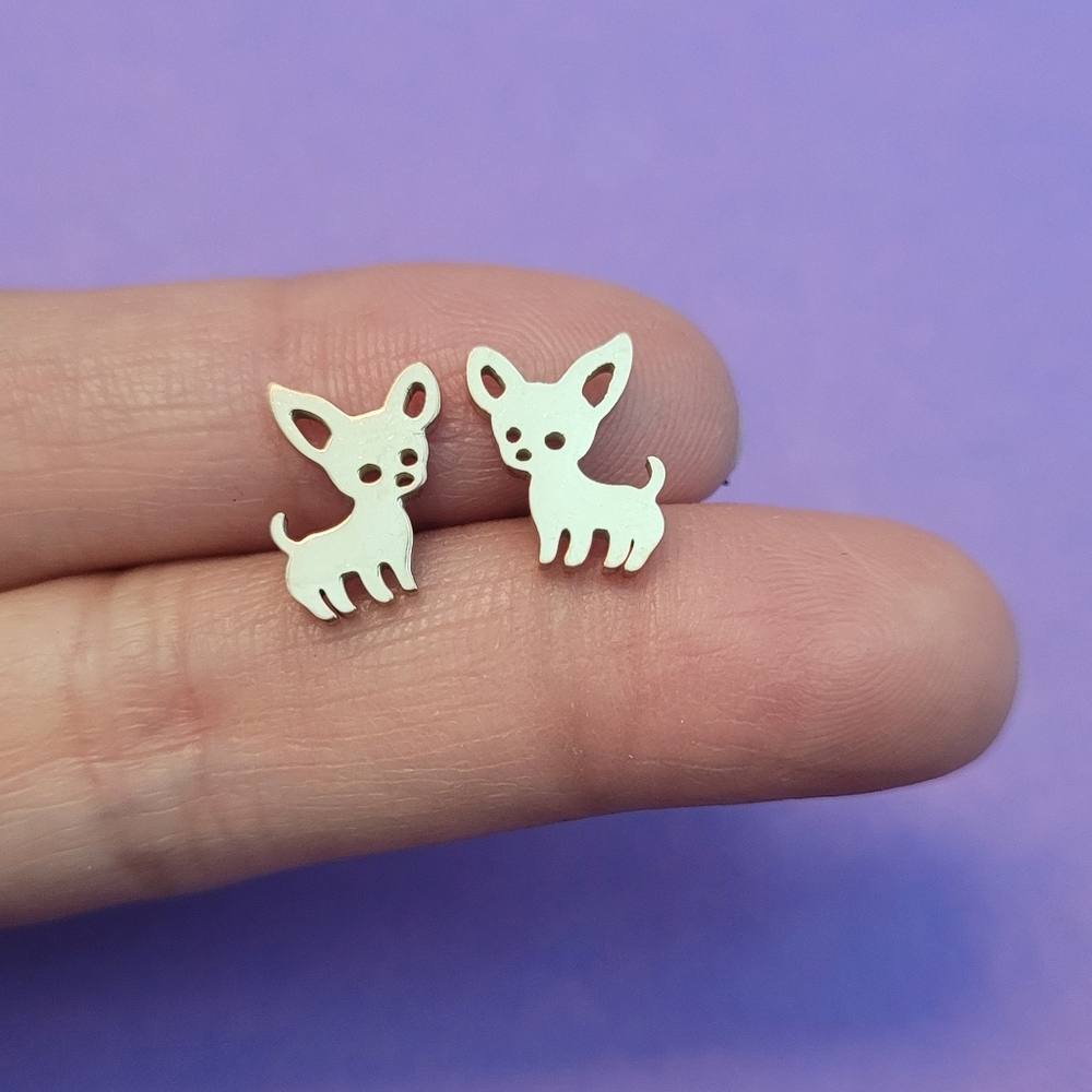 Cute doggy, puppy stainless steel earrings in rose gold. Hypoallergenic
